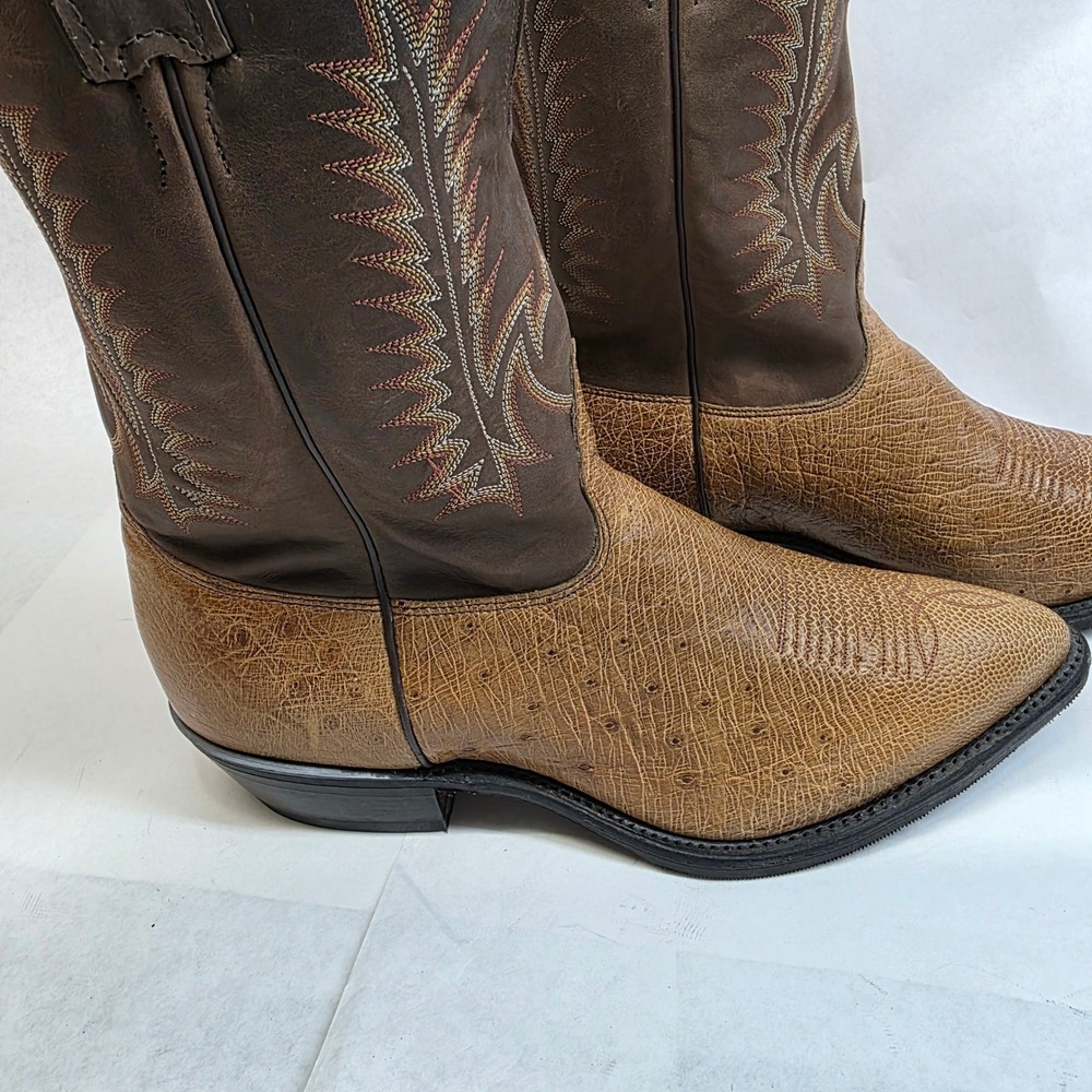 Nocona Western Cowboy Boots Mens 11 EEE Brown Tan, Ostrich Exotic Leather - Picture 3 of 10